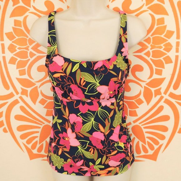 Lands' End Other - Land's End Navy & Pink Floral Tankini Top 8